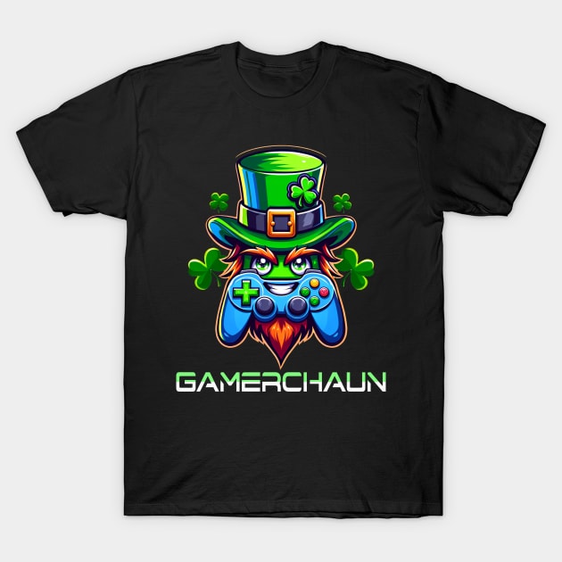 Video Gamer Gamerchaun Gaming Leprechaun T-Shirt by Dibble Dabble Designs